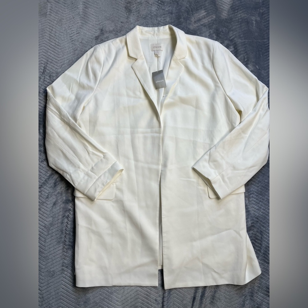 NWT Chico’s Boyfriend Duster Blazer Jacket Ecru Cream 2‎ (Large)